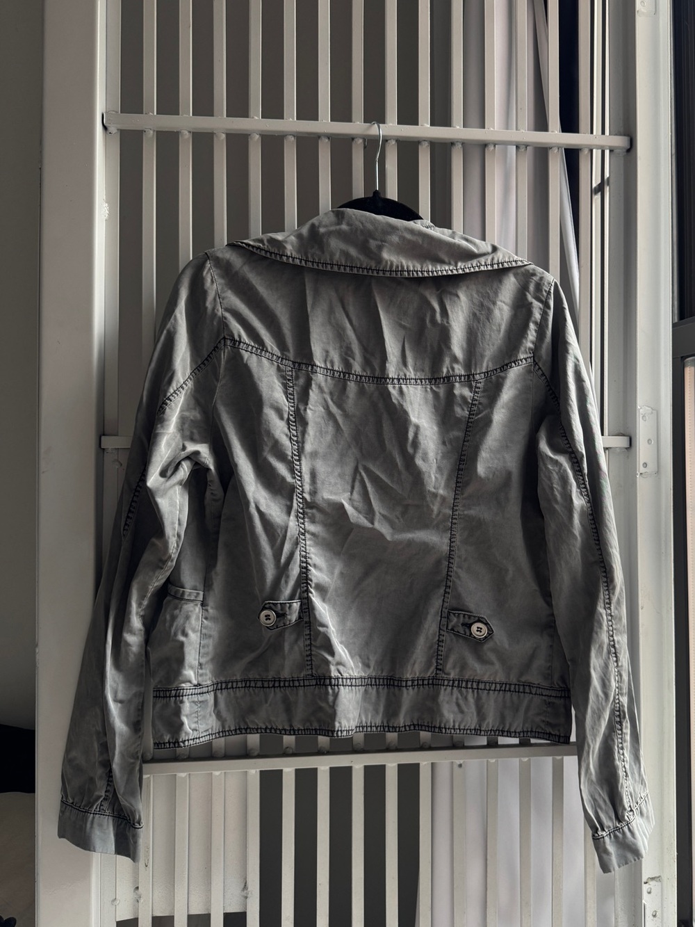 French cotton Women's Gray Button-Front Jacket - Picture 5 of 6
